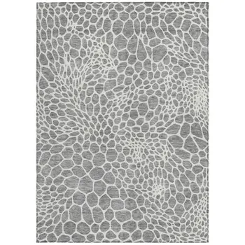 8' X 10' Gray And Ivory Geometric Washable Indoor Outdoor Area Rug