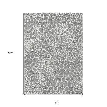 8' X 10' Gray And Ivory Geometric Washable Indoor Outdoor Area Rug