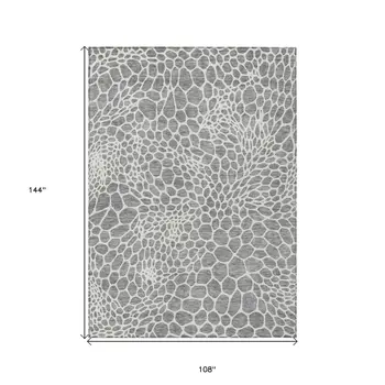 9' X 12' Gray And Ivory Geometric Washable Indoor Outdoor Area Rug