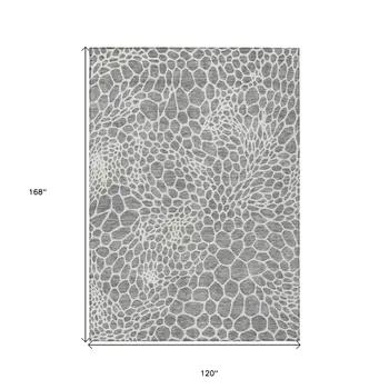 10' X 14' Gray And Ivory Geometric Washable Indoor Outdoor Area Rug