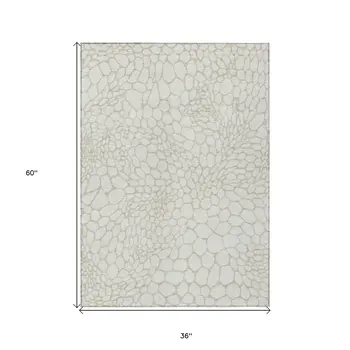 3' X 5' Ivory And Beige Geometric Washable Indoor Outdoor Area Rug