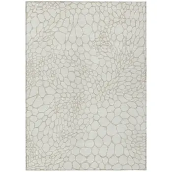 3' X 5' Ivory And Beige Geometric Washable Indoor Outdoor Area Rug