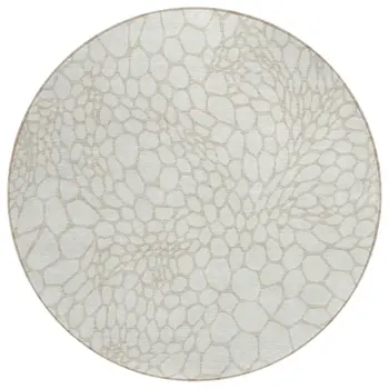 8' Ivory And Beige Round Geometric Washable Indoor Outdoor Area Rug