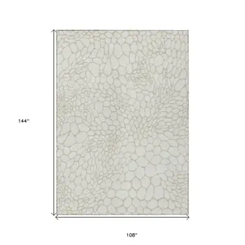 9' X 12' Ivory And Beige Geometric Washable Indoor Outdoor Area Rug