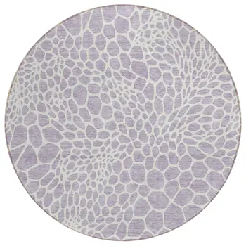 8' Lilac And Ivory Round Geometric Washable Indoor Outdoor Area Rug