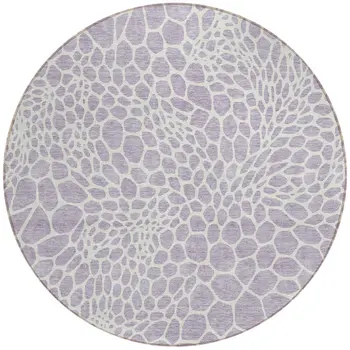 8' Lilac And Ivory Round Geometric Washable Indoor Outdoor Area Rug