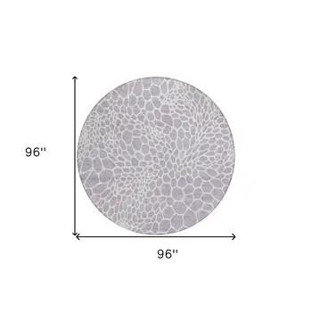 8' Lilac And Ivory Round Geometric Washable Indoor Outdoor Area Rug