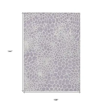 9' X 12' Lilac And Ivory Geometric Washable Indoor Outdoor Area Rug