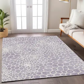 10' X 14' Lilac And Ivory Geometric Washable Indoor Outdoor Area Rug