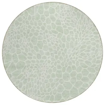 8' Mint Green And Ivory Round Geometric Washable Indoor Outdoor Area Rug