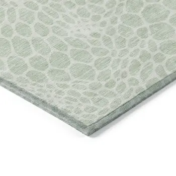 8' Mint Green And Ivory Round Geometric Washable Indoor Outdoor Area Rug