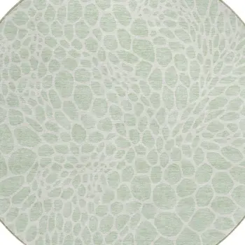 8' Mint Green And Ivory Round Geometric Washable Indoor Outdoor Area Rug
