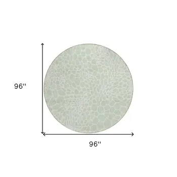 8' Mint Green And Ivory Round Geometric Washable Indoor Outdoor Area Rug