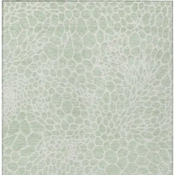 9' X 12' Mint Green And Ivory Geometric Washable Indoor Outdoor Area Rug