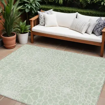 9' X 12' Mint Green And Ivory Geometric Washable Indoor Outdoor Area Rug