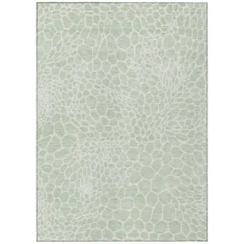 9' X 12' Mint Green And Ivory Geometric Washable Indoor Outdoor Area Rug