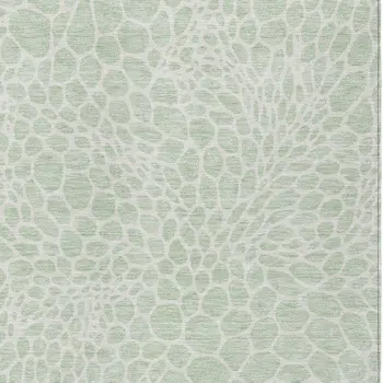 9' X 12' Mint Green And Ivory Geometric Washable Indoor Outdoor Area Rug