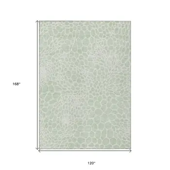 10' X 14' Mint Green And Ivory Geometric Washable Indoor Outdoor Area Rug