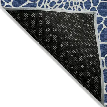 5' X 8' Navy Blue And Ivory Geometric Washable Indoor Outdoor Area Rug