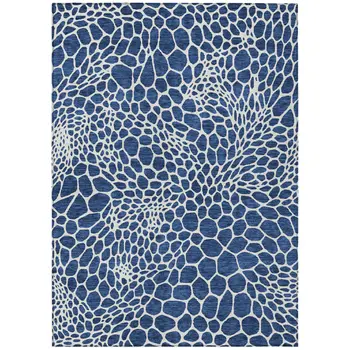 10' X 14' Navy Blue And Ivory Geometric Washable Indoor Outdoor Area Rug
