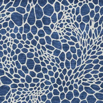 10' X 14' Navy Blue And Ivory Geometric Washable Indoor Outdoor Area Rug
