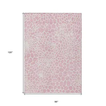 8' X 10' Pink And Ivory Geometric Washable Indoor Outdoor Area Rug