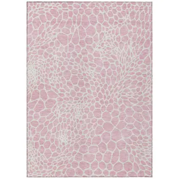 8' X 10' Pink And Ivory Geometric Washable Indoor Outdoor Area Rug