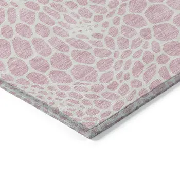 8' X 10' Pink And Ivory Geometric Washable Indoor Outdoor Area Rug
