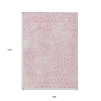 9' X 12' Pink And Ivory Geometric Washable Indoor Outdoor Area Rug