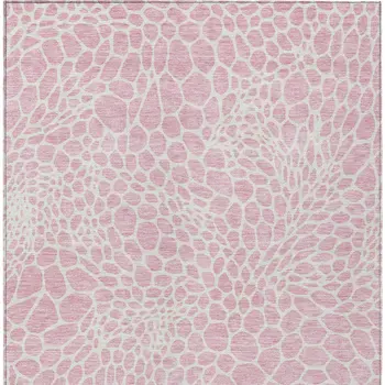 10' X 14' Pink And Ivory Geometric Washable Indoor Outdoor Area Rug