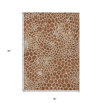 3' X 5' Brown And Beige Geometric Washable Indoor Outdoor Area Rug