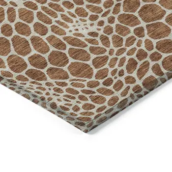 3' X 5' Brown And Beige Geometric Washable Indoor Outdoor Area Rug