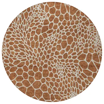 8' Brown And Beige Round Geometric Washable Indoor Outdoor Area Rug