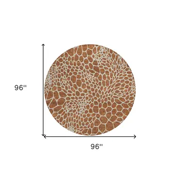 8' Brown And Beige Round Geometric Washable Indoor Outdoor Area Rug