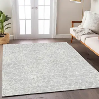 3' X 5' Silver And Gray Geometric Washable Indoor Outdoor Area Rug