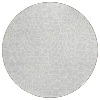 8' Silver And Gray Round Geometric Washable Indoor Outdoor Area Rug