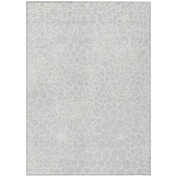 8' X 10' Silver And Gray Geometric Washable Indoor Outdoor Area Rug