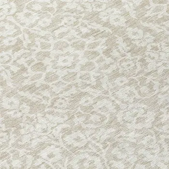 8' Beige And Ivory Round Damask Washable Indoor Outdoor Area Rug