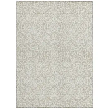 8' X 10' Beige And Ivory Damask Washable Indoor Outdoor Area Rug