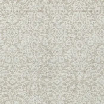 9' X 12' Beige And Ivory Damask Washable Indoor Outdoor Area Rug
