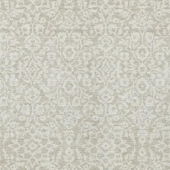 10' X 14' Beige And Ivory Damask Washable Indoor Outdoor Area Rug