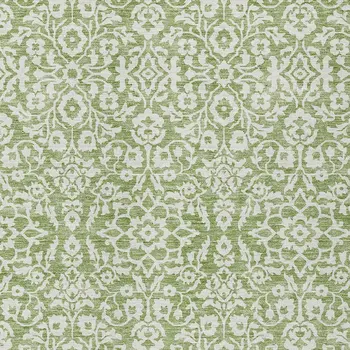 8' X 10' Green And Ivory Damask Washable Indoor Outdoor Area Rug
