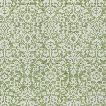 10' X 14' Green And Ivory Damask Washable Indoor Outdoor Area Rug