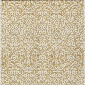 3' X 5' Gold And Beige Damask Washable Indoor Outdoor Area Rug
