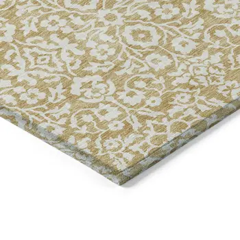5' X 8' Gold And Beige Damask Washable Indoor Outdoor Area Rug