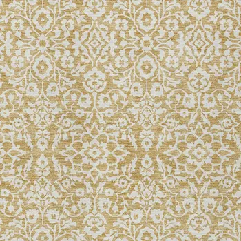 5' X 8' Gold And Beige Damask Washable Indoor Outdoor Area Rug