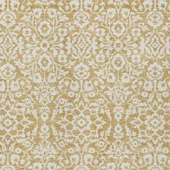8' X 10' Gold And Beige Damask Washable Indoor Outdoor Area Rug
