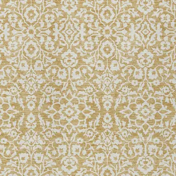 10' X 14' Gold And Beige Damask Washable Indoor Outdoor Area Rug