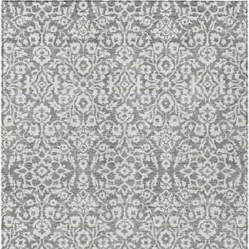 3' X 5' Gray And Ivory Damask Washable Indoor Outdoor Area Rug