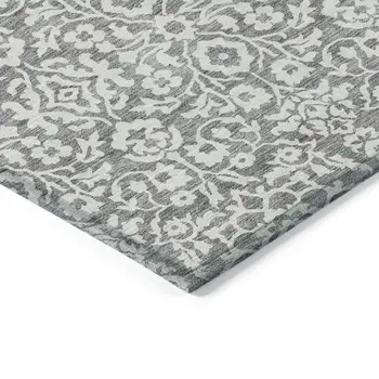 5' X 8' Gray And Ivory Damask Washable Indoor Outdoor Area Rug
